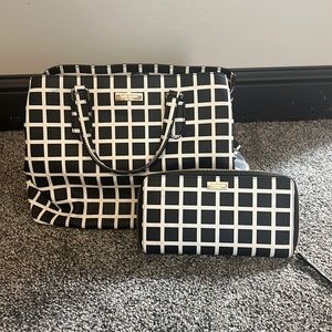Kate Spade Dally Laurel Checkered Black and White Bag with matching wallet